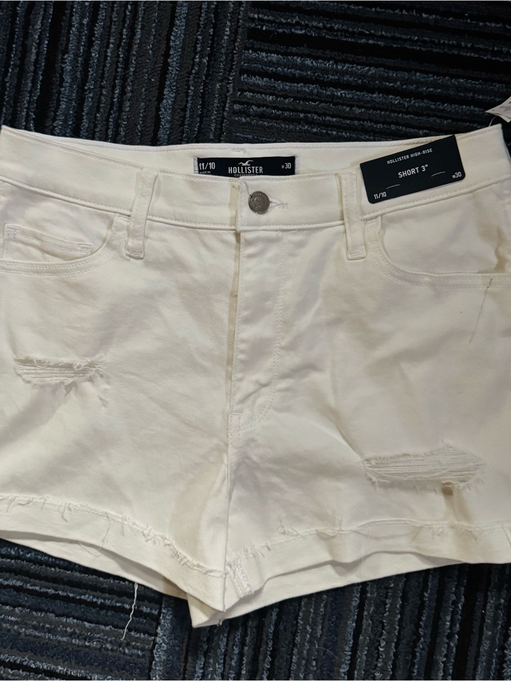 Hollister White Distressed High-Rised Jean Shorts